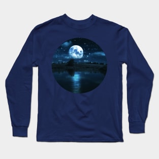 Full moon over river Long Sleeve T-Shirt